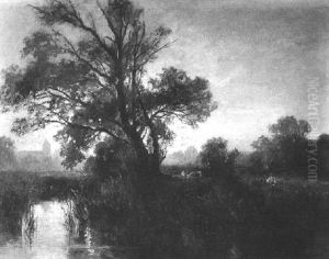 Flusaue Im Morgennebel Mit Staffagen by Fritz Halberg-Krauss