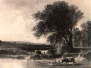 Koeien Bij Een Waterje by Fritz Halberg-Krauss