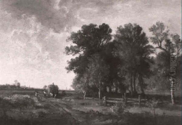 Heuernte In Isarlandschaft Bei Aufziehendem Gewitter - view 1
