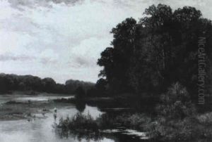 Baumreiche Flusslandschaft by Fritz Halberg-Krauss