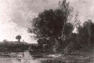 Kuhe An Der Tranke Am Teich by Fritz Halberg-Krauss