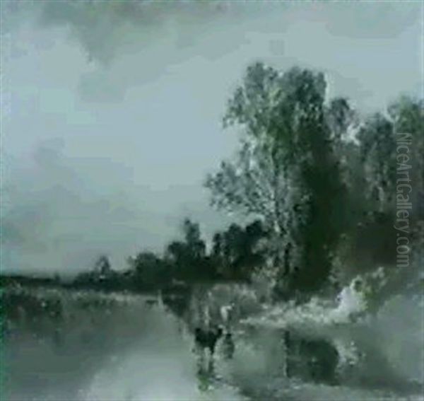 Chiemseelandschaft Mit Kuhen Im Wasser - view 1