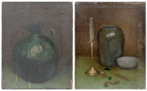 Still Life Of A Candle And Pottery