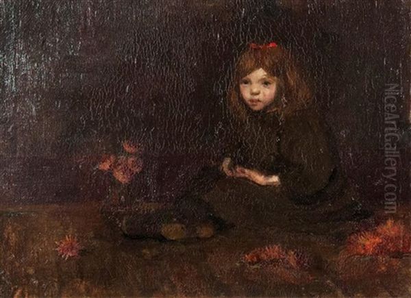Seated Girl With Red Flowers - view 1