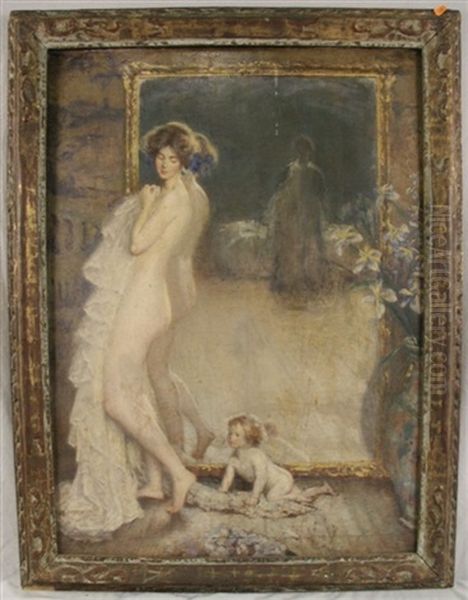Nude Mother And Child Before The Mirror - view 1
