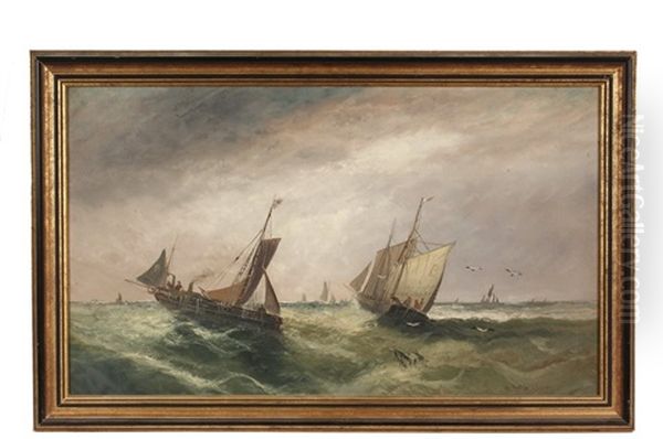 Competing Trawlers In A Green Sea - view 1