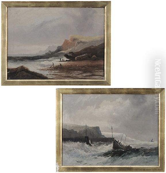 Rescue Boat In Rough Seas And Figures On Shore (2 Works) - view 1