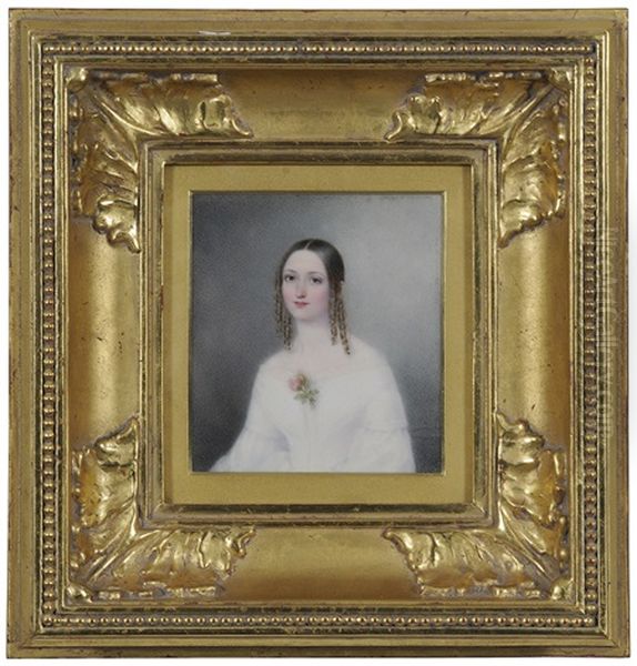 Portrait Miniature Of A Young Woman In A White Gown - view 1