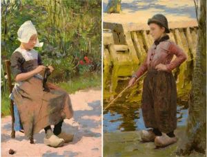 Dutch Girl Knitting; Dutch Boy Fishing (2 Works)