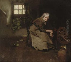 Spinning In A Cottage Interior by Frederick Hall