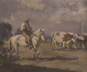 A Cow Drover On Horseback by Frederick Hall