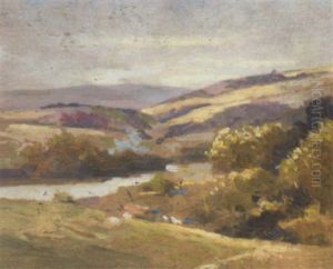 Sheep In An Extensive Landscape by Frederick Hall