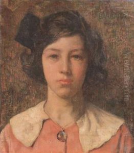 Portrait Of Barbara Hall, The Artist's Daughter Aged 13, In A Pink Dress With A White Collar