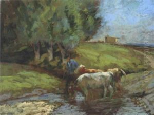 Cattle Crossing A Ford by Frederick Hall