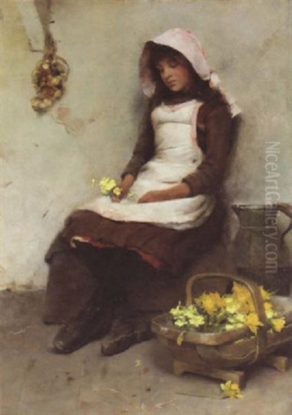 Young Girl With Primroses - view 1
