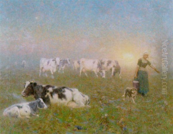 Dimmigt Kvallslandskap Med Mjolkerska - view 1