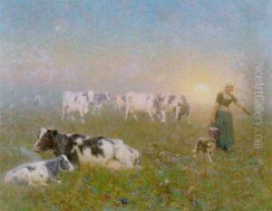 Dimmigt Kvallslandskap Med Mjolkerska by Frederick Hall