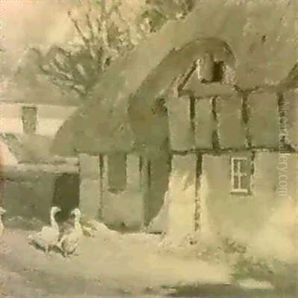 Geese By A Thatched Cottage - view 1