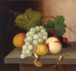 Still Life With Grapes, Peaches, Raspberries, Blackberries, And A Lemon On A Stone Ledge by George Henry Hall