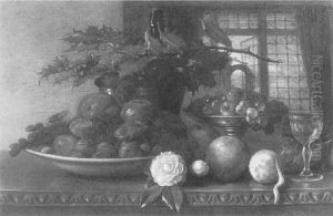 Still Life With Holly And Fruit by George Henry Hall