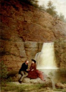 Couple By A Waterfall In The Catskills by George Henry Hall