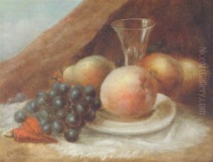 Still Life With Peaches, Grapes And Chili Peppers by George Henry Hall