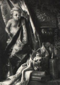Still Life With Putti, Drapery And Porcelain Vase by George Henry Hall