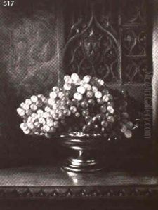 Grapes In A Silver Basket Against Gothic Panels by George Henry Hall