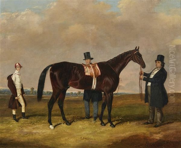 Lord Howth, With His Racehorse "st. Lawrence," His Trainer, And His Jockey, Ford - view 1