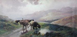Highland Cattle At A Moorland Pond By Loch Maree, Evening; And A Highland Drove (pair)