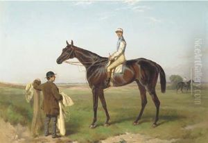 "fisherman" With Jockey Up Attended By A Groom On A Racecourse