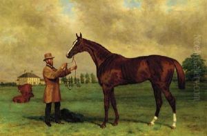 "prince Charlie", Held By His Jockey, John Osborne, Before A Country House by Harry Hall