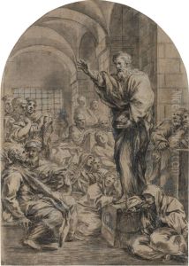 A Saint Preaching In Prison by Lazzaro Baldi
