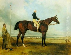Lord Derby's "fazzaletto" With Nat Flatman Up, A Racecourse Beyond by Harry Hall