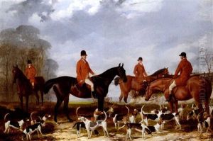 George Mure Of Herringswell, Master Of The East Suffolk Hunt, On A Bay Hunter, With Huntsmen And Hounds by Harry Hall