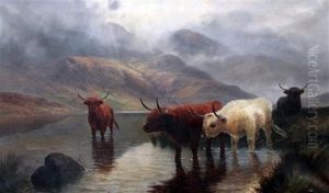 Highland Cattle, Loch Lubnaig by Henry Robinson Hall