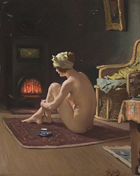 Seated Nude By The Fire - view 1