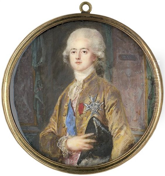 Bildnis Eines Jungen Prinzen Aus Dem Haus Bourbon Im Goldfarbenem Seidengewand Mit Orden Des Saint-esprit Und Saint-louis-orden, Mit Einem Federbesetzten Dreispitz Unter Dem Arm, In Palastinterieur - view 1