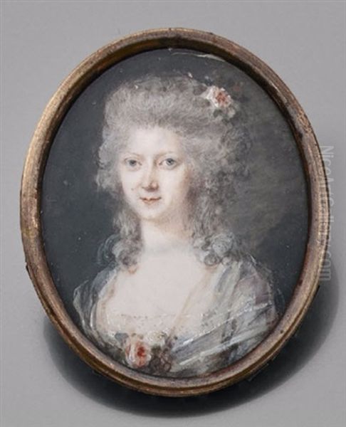 Portrait De Madame Destouches Nee L'eveque En Buste Vers La Gauche Presque De Face, En Robe De Soie Bleue, Voile De Linon Blanc, La Coiffure Ornee De Roses - view 1