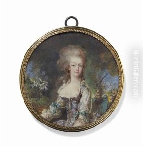 Portrait De La Reine Marie-antoinette Assise Sur Une Chaise, Devant Un Fond Boise Et Fleuri by Pierre Adolphe Hall