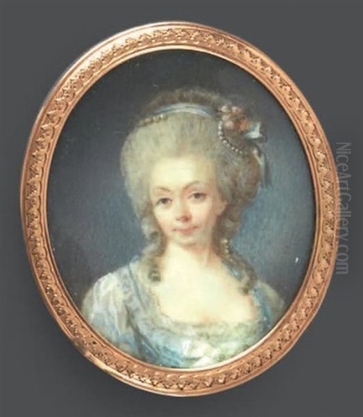 Portrait De Madame De Tourville, Dame D'honneur De La Reine Marie-antoinette, En Robe De Soie Blanche A Corset Bleu - view 1