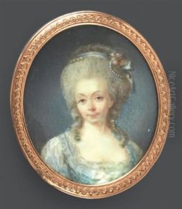 Portrait De Madame De Tourville, Dame D'honneur De La Reine Marie-antoinette, En Robe De Soie Blanche A Corset Bleu by Pierre Adolphe Hall