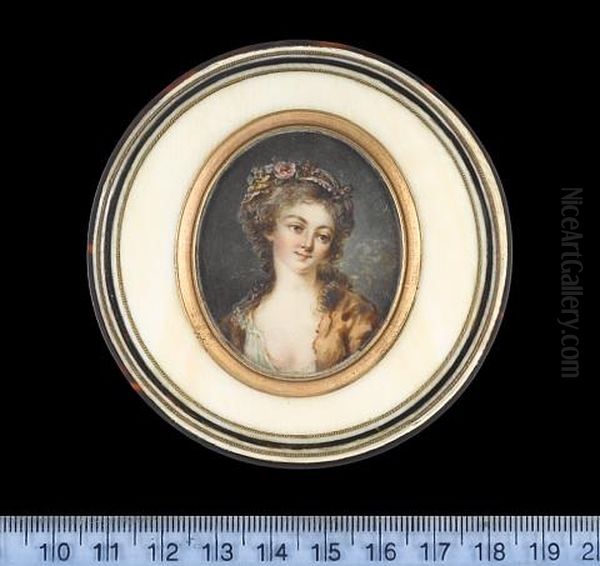 A Lady, Wearing A Yellow Robe, Open To Reveal White Underslip, A Rose, Flowers And Ribbon In Her Powdered Hair - view 1