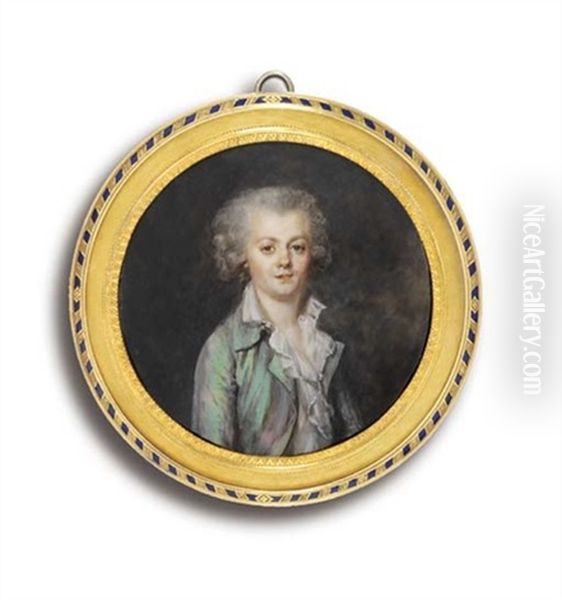 A Young Gentleman, In Green Shot Silk Coat, Open White Frilled Shirt, Powdered Hair - view 1