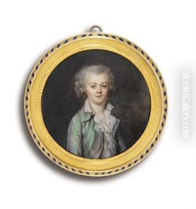 A Young Gentleman, In Green Shot Silk Coat, Open White Frilled Shirt, Powdered Hair