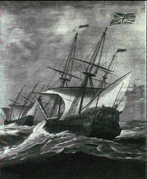 A Man Of War Heeling In The Swell - view 1