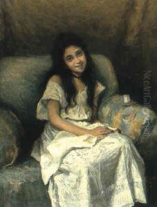 Madchen Mit Nahzeug In Fauteuil