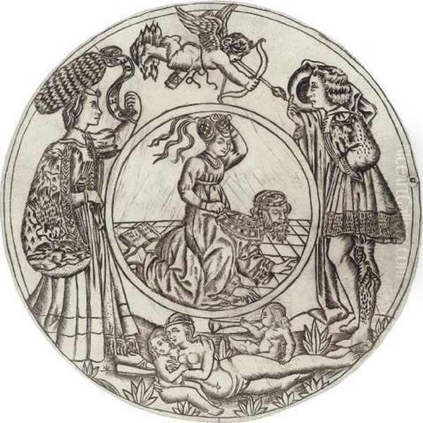 Aristotle And Phyllis, Surrounded By A Young Man And Woman With Eros, And A Reclining Nude Woman With Two Children (hind A.i.26; Bartsch 29) - view 1