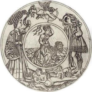 Aristotle And Phyllis, Surrounded By A Young Man And Woman With Eros, And A Reclining Nude Woman With Two Children (hind A.i.26; Bartsch 29)