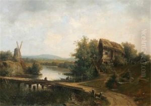 Landskap Med Figurer Och Vaderkvarn by Karl Peter Hallberg